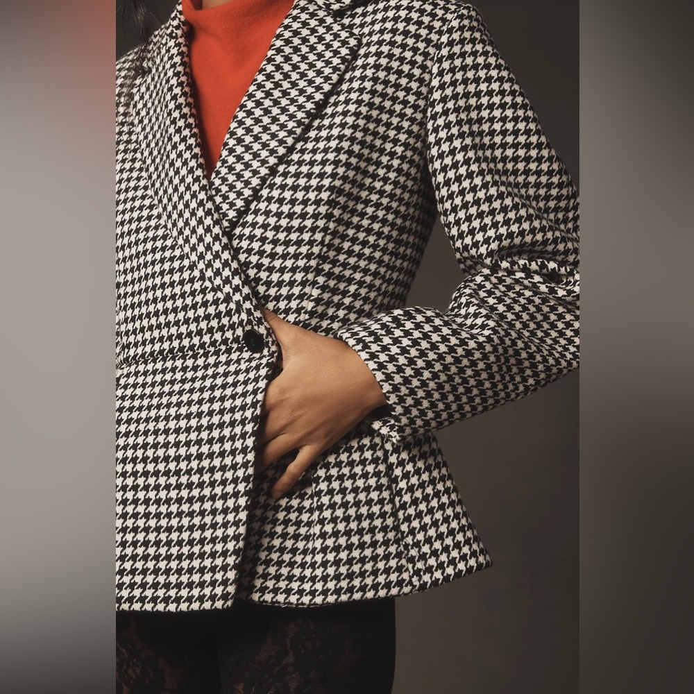 New Anthropologie Maeve Houndstooth Sculpted Hourglass Blazer - Picture 4 of 8